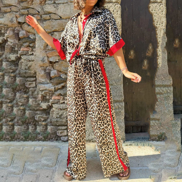 Womens Lounge Set 2 Piece Leopard Print Button Down Shirt with Palazzo Pants Going Out Outfit Streetwear fun