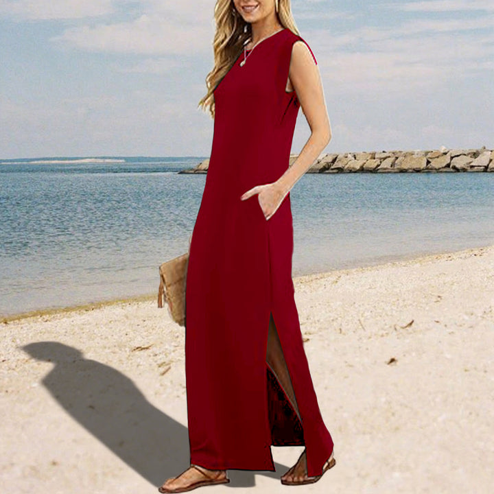 Tank Maxi Dress Sleeveless Solid Color Maxi Dress Loose Fit Side Slit Sundress for Fashionable Daily Wear Vacation Dating classy