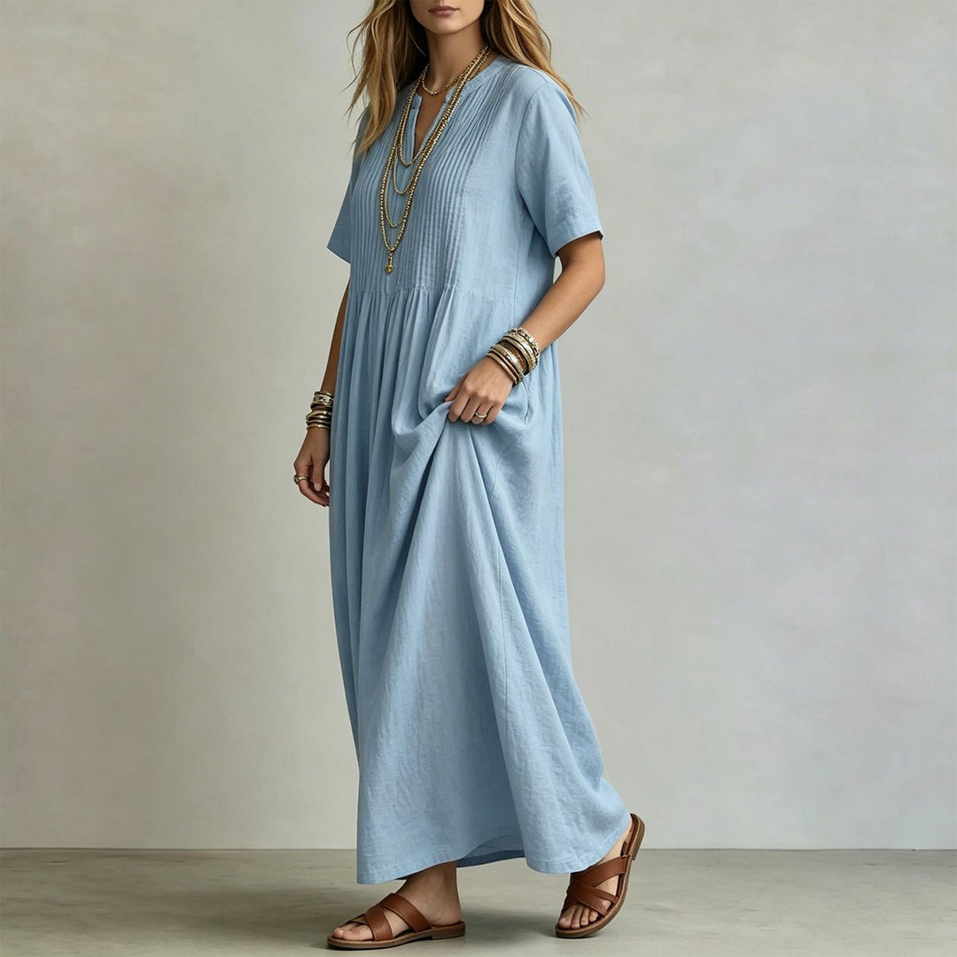 Short Sleeve Maxi Dress V Neck Short Sleeve Casual Long Dresses Loose Summer Clothes for Vacation Dating welcoming