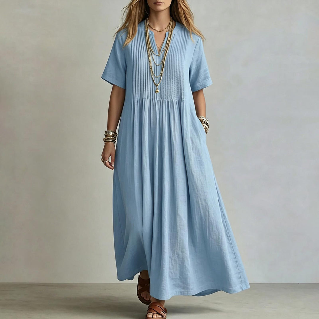 Short Sleeve Maxi Dress V Neck Short Sleeve Casual Long Dresses Loose Summer Clothes for Vacation Dating welcoming