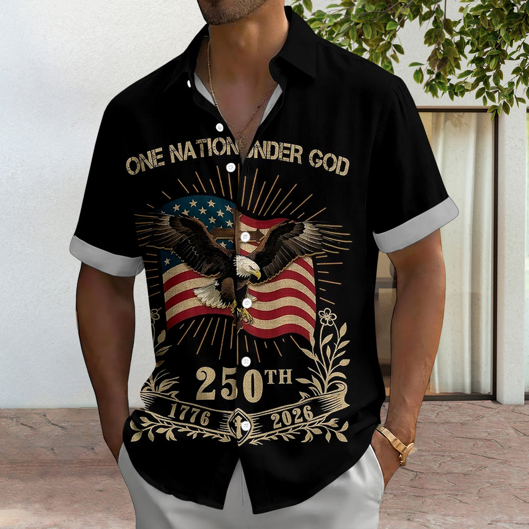 Flag Button Up Shirt Men 250 Years of Freedom Short Sleeve Hawaiian Shirts Summer Tops for Independence Day expert