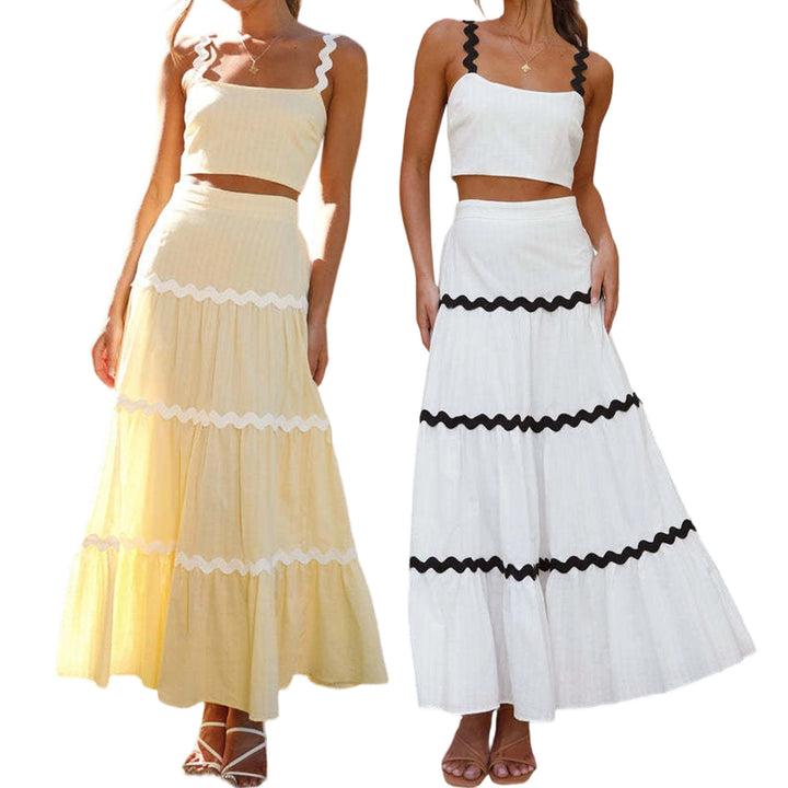 Crop Top Skirt Set for Women Two Piece Flowy Maxi Skirt and Spaghetti Strap Top Matching Set Daily Wear easy to use