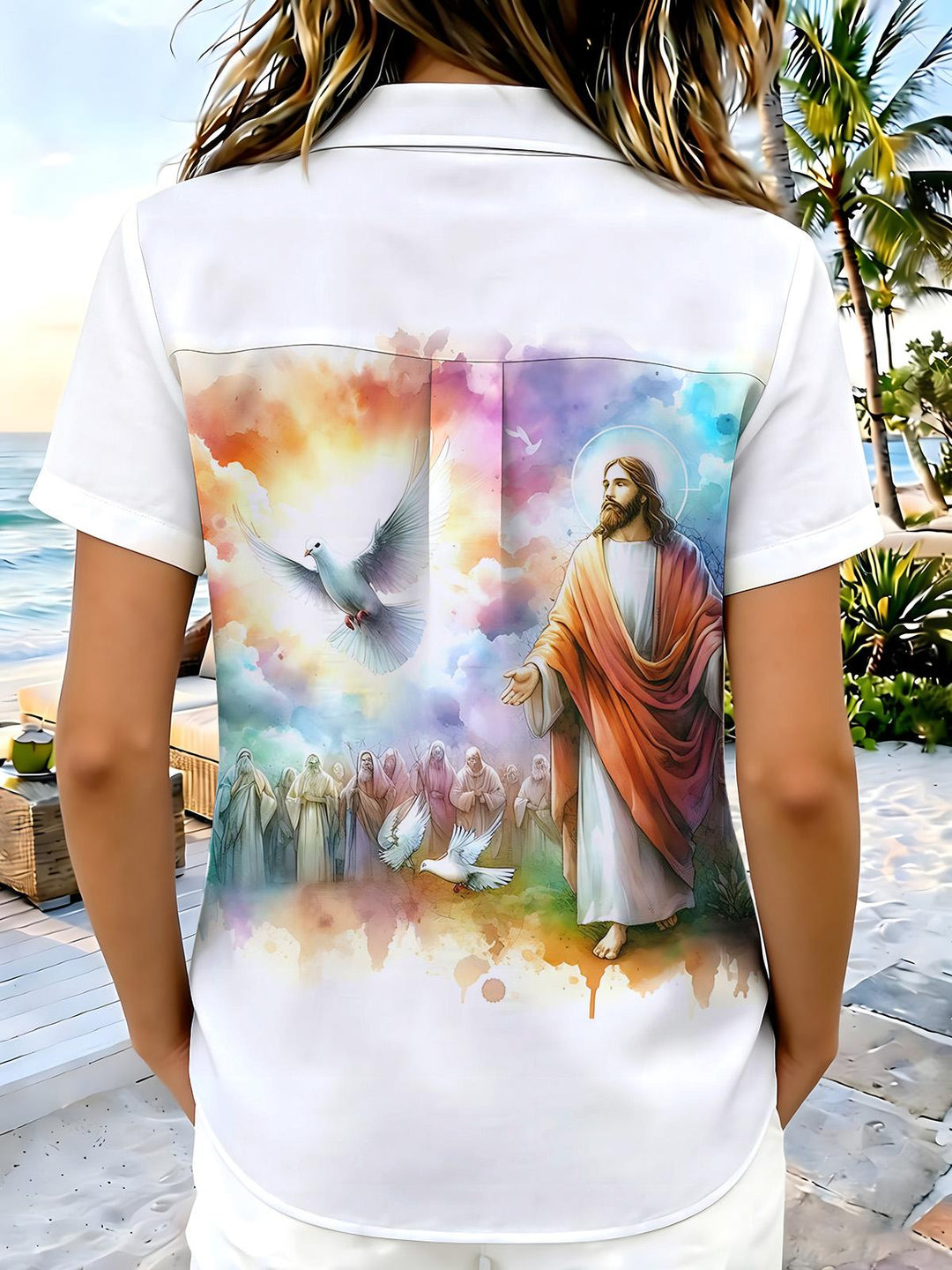 Christian Jesus Print Women's Short Sleeve Shirts