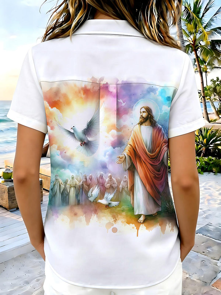 Christian Jesus Print Women's Short Sleeve Shirts