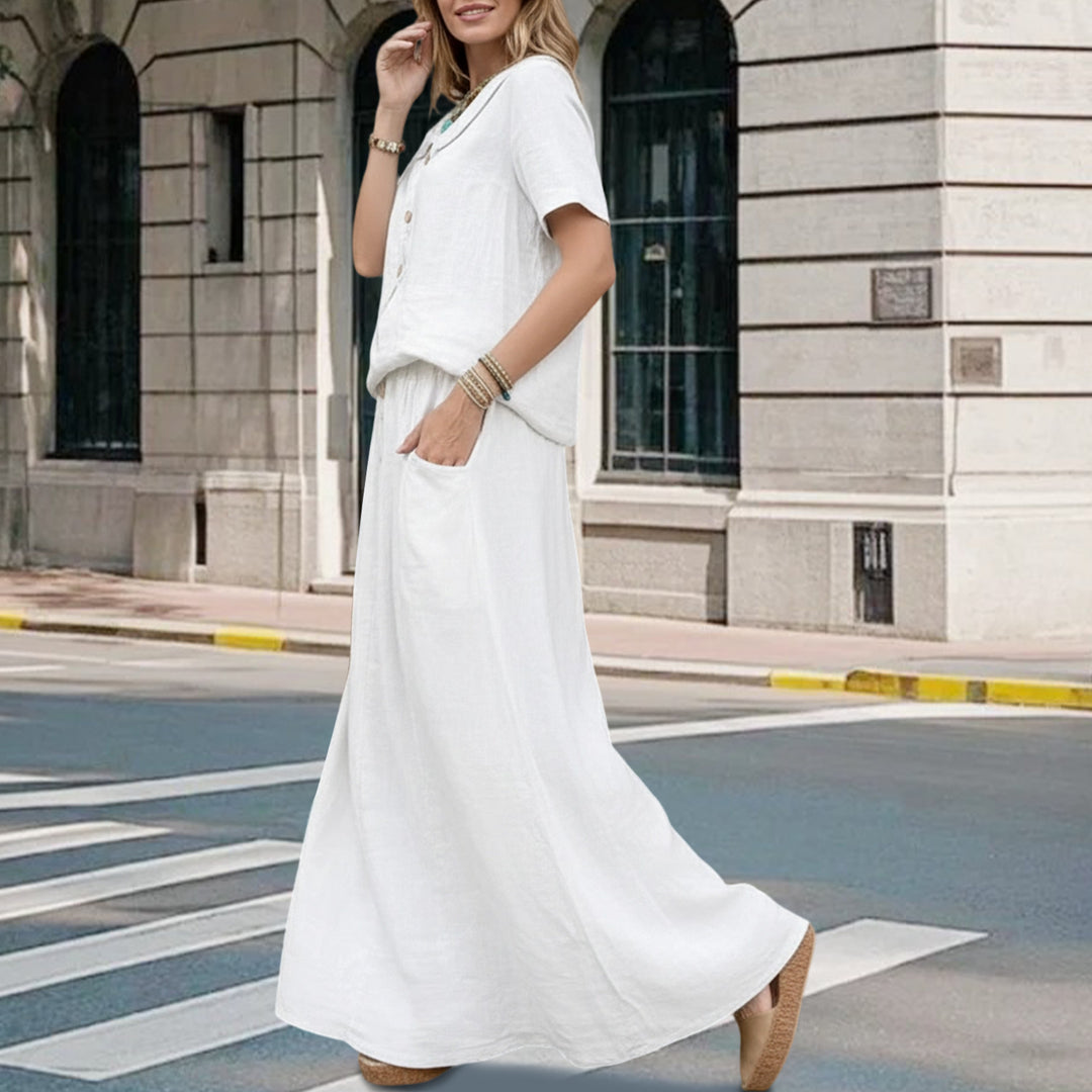 2 Piece Skirt Set Solid Cotton Two Piece Sets Short Sleeve Top and Maxi Skirt Casual Outfit for Daily Wear everywhere