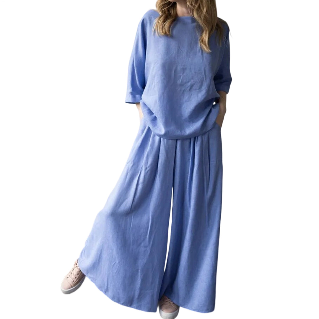 Matching Skirt Set Two Piece Linen 3/4 Sleeve Top with Flowy Skirt Summer Lounge Outfits for Going Out Travel delightful