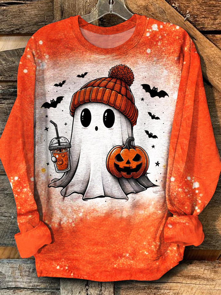 Cute Ghost Print Tie Dye Top