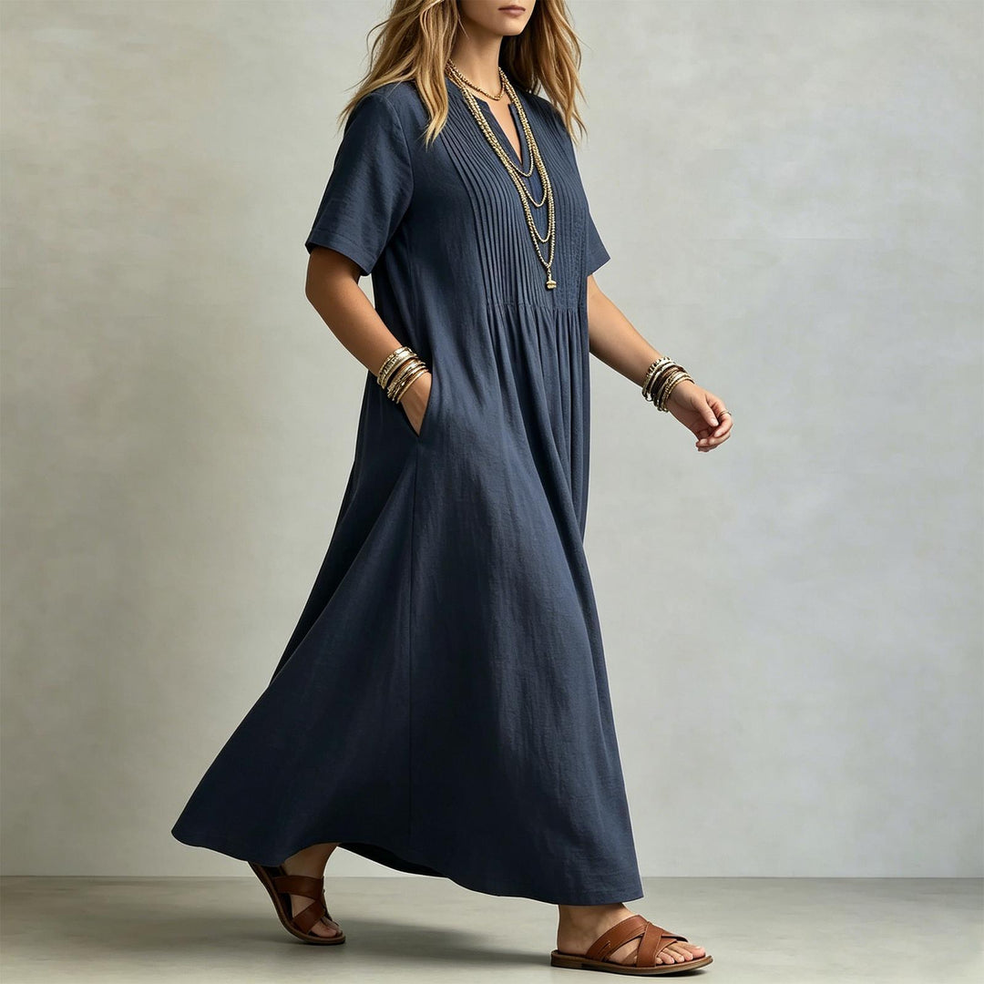 Short Sleeve Maxi Dress V Neck Short Sleeve Casual Long Dresses Loose Summer Clothes for Vacation Dating welcoming