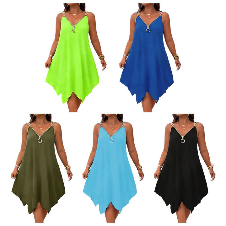 Sleeveless Summer Dress Front Zipper Summer V Neck Beach Dresses Sleeveless Loose Sundresses for Daily Wear ordinary
