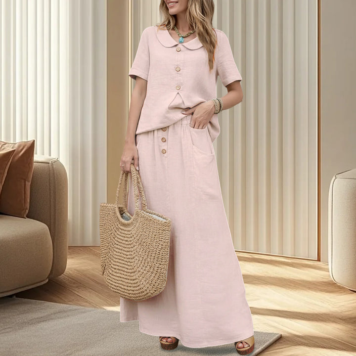 2 Piece Skirt Set Solid Cotton Two Piece Sets Short Sleeve Top and Maxi Skirt Casual Outfit for Daily Wear everywhere