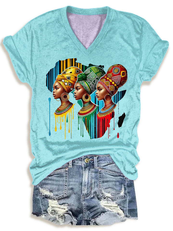 Black Woman African Map Black Queen V-neck T-Shirt