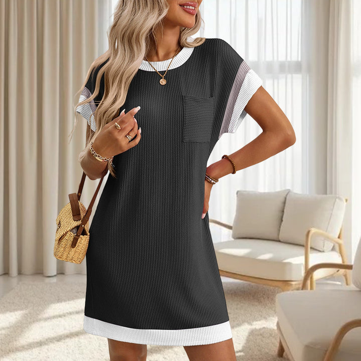 Womens Tshirt Dress Round Neck Casual Summer Ribbed Knit Tunic Tshirt Fashion Dresses for Daily Wear Work adorable
