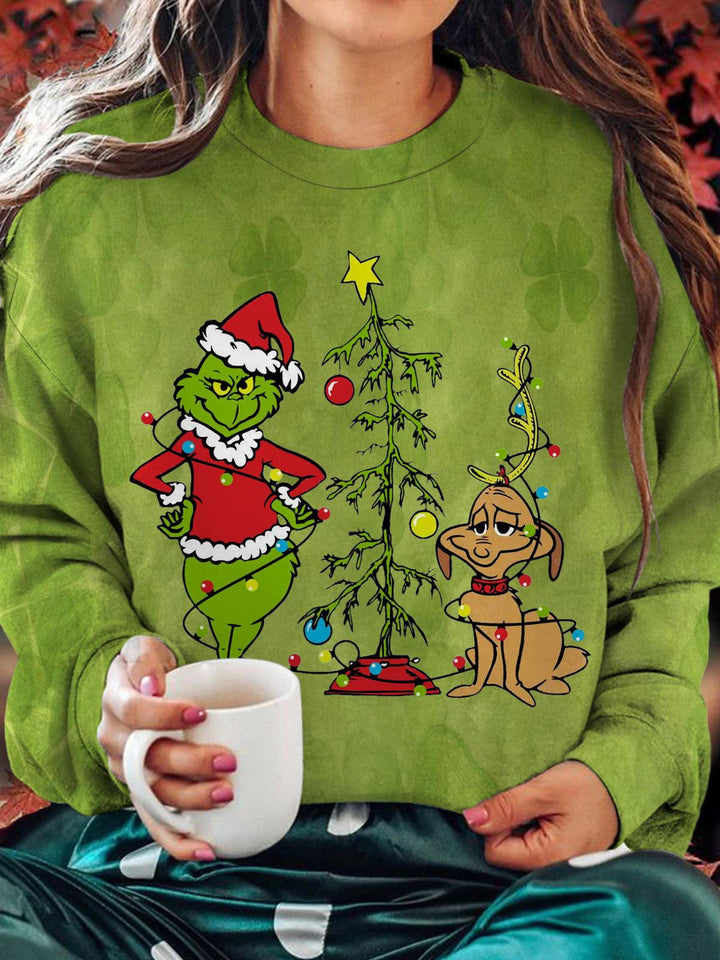 Accompanying The Christmas Tree Printed Long Sleeve Casual Top
