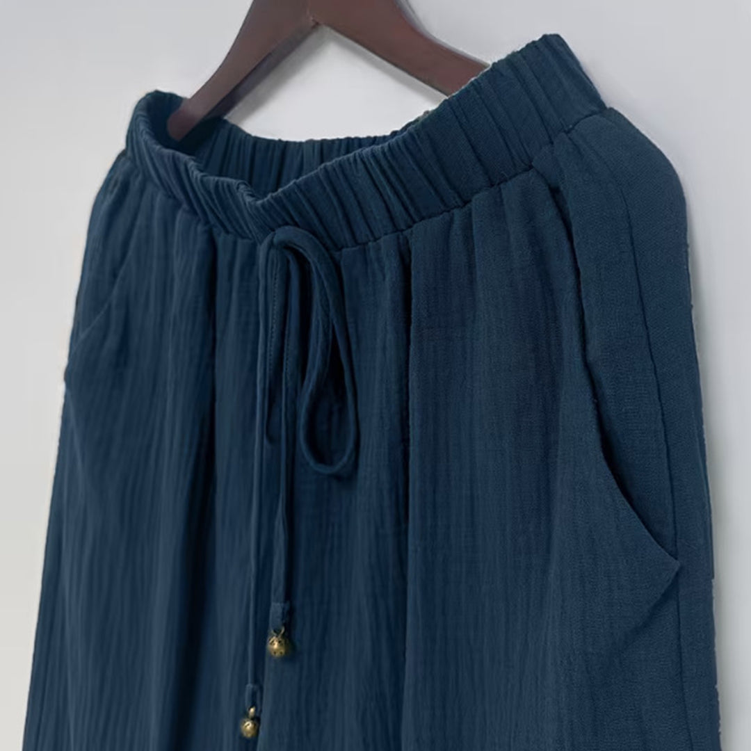 Harem Pants for Women Cotton Summer Boho Slacks with Pockets Lounge Drawstring Pants for Vacation Beach refined