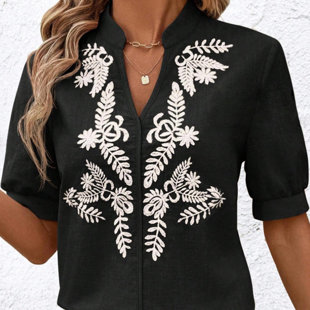 Embroidered Blouses for Women V Neck Floral Embroidered Top Short Sleeve Blouses Fashion Clothes for Travel generous