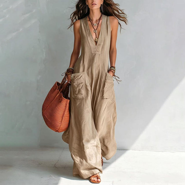 Wide Leg Jumpsuit for Women V Neck Summer Sleeveless Jumpsuits Long Overalls with Pockets for Streetwear gaudily