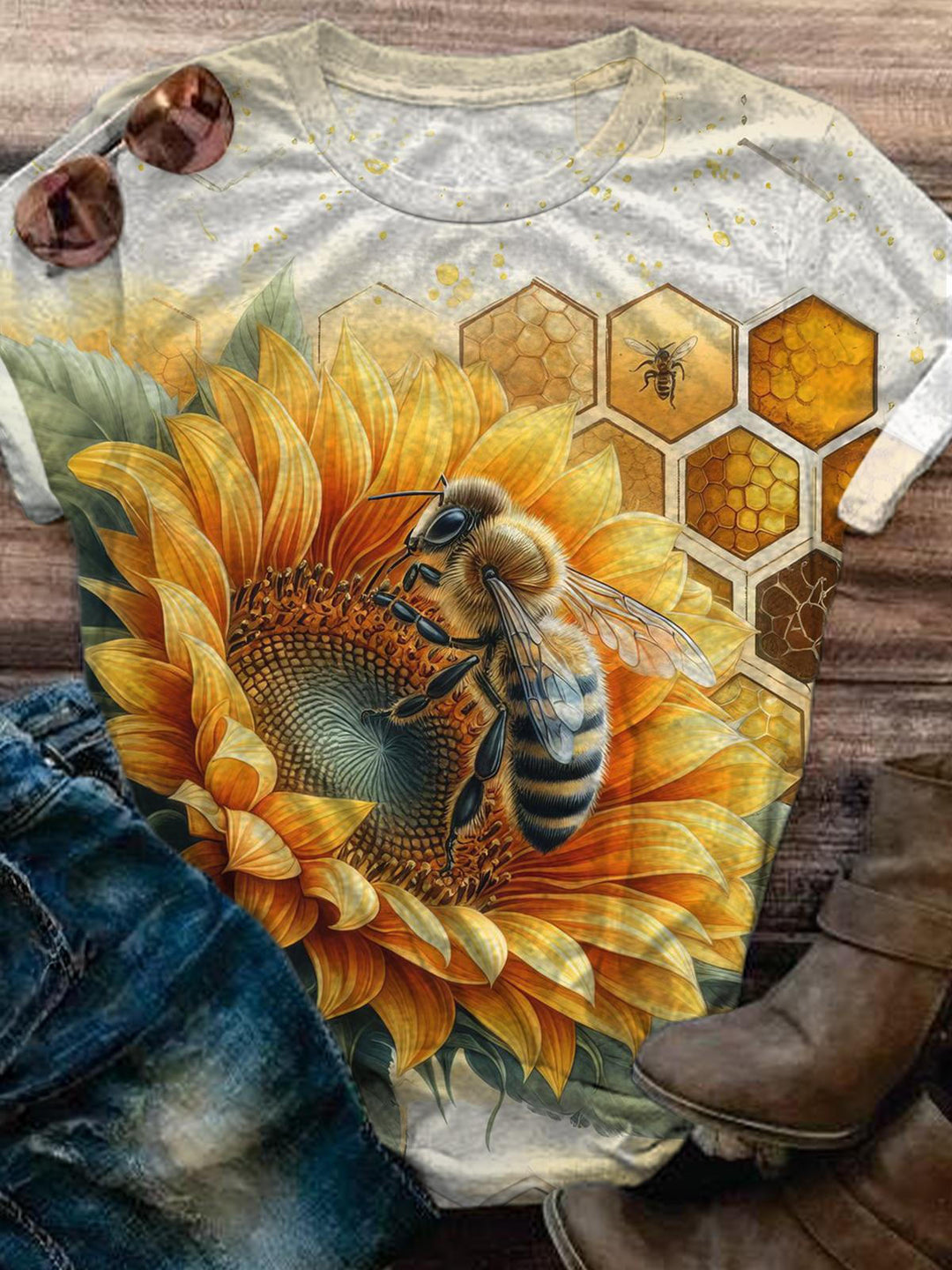 Sunflower Honey Bee Crew Neck T-shirt