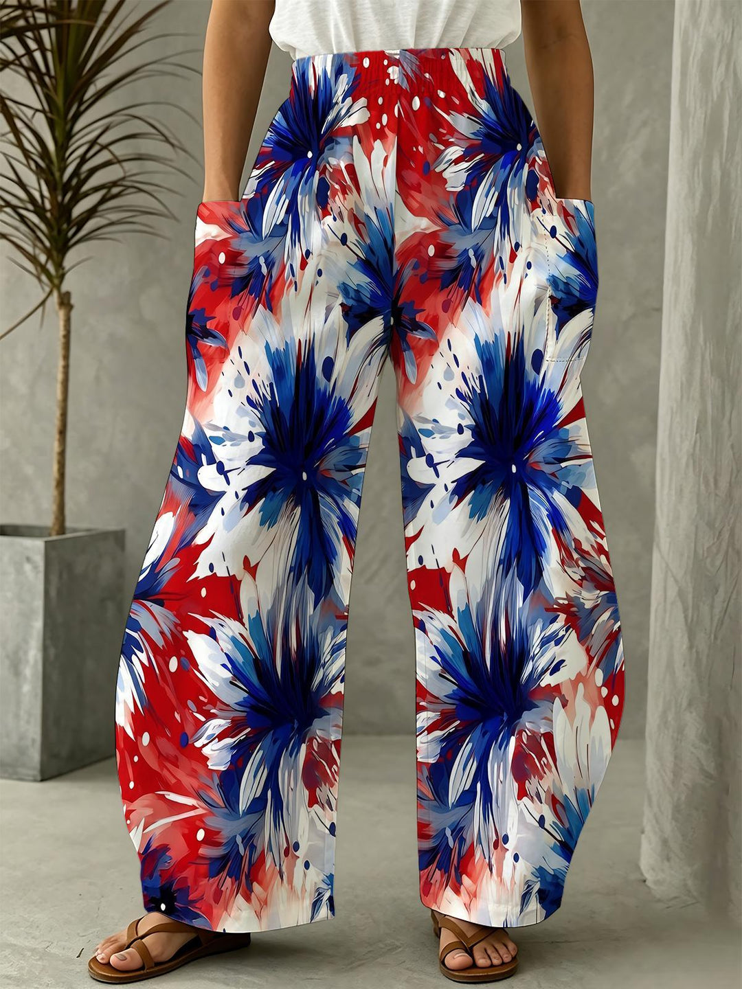 America Independence Day Tie-Dye Flower Women's Casual Pants