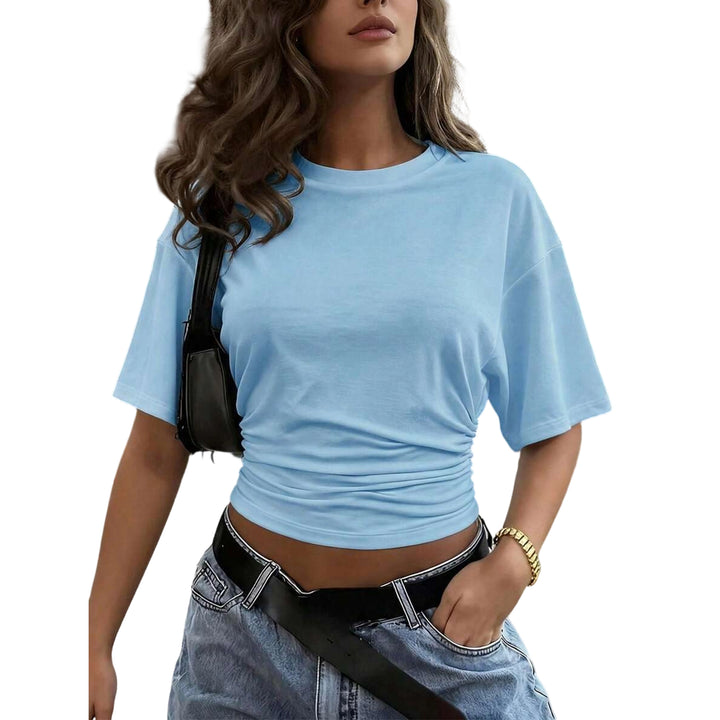 Women's Cinched Waist Shirts Ruched Causal Crop T Shirt Sexy Going Out Blouses Short Sleeve Everyday Wear classy