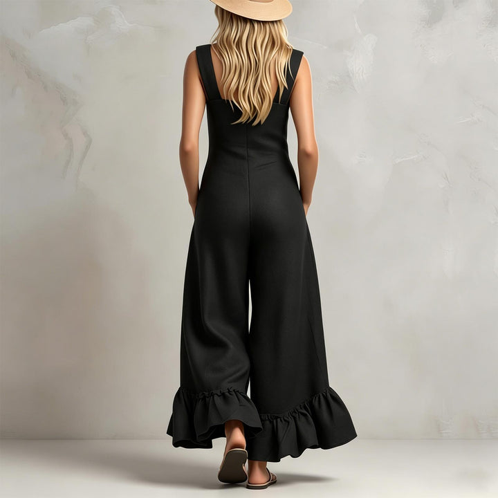 Sleeveless Jumpsuits for Women Ruffle Hems Summer Square Neck Overalls Boho Pant Overalls for Travel Daily chic