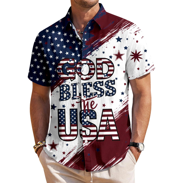 Patriotic Button Up Shirts For Men 250 Years Flag Lapel Short Sleeve Casual Trendy Hawaiian Shirts for Travel respectable