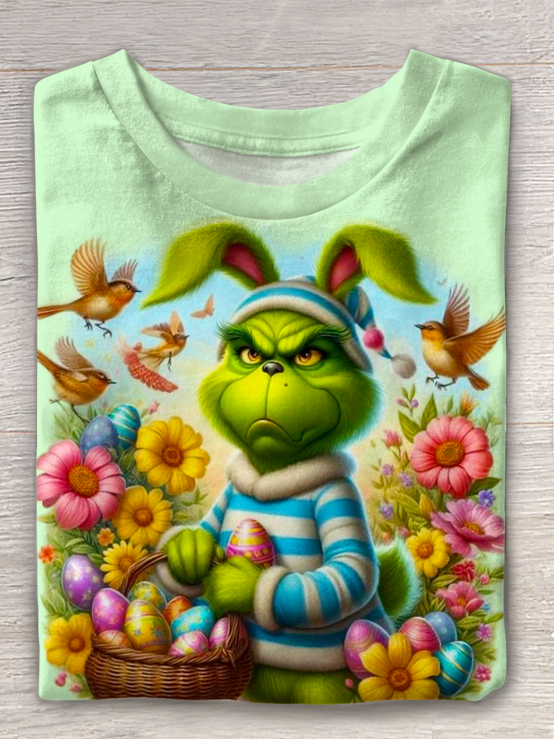 Fun Easter Grinch Crew Neck T-shirt