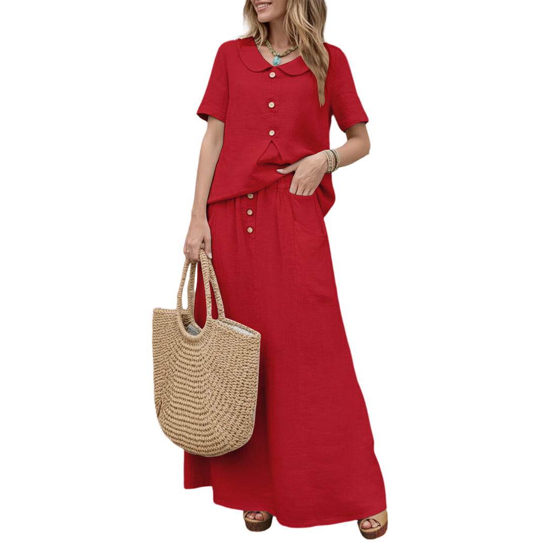 2 Piece Skirt Set Solid Cotton Two Piece Sets Short Sleeve Top and Maxi Skirt Casual Outfit for Daily Wear everywhere