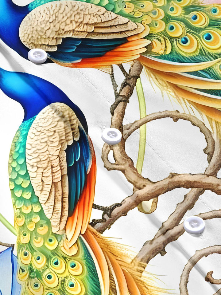 Peacock And Lotus Auspicious Women's Short Sleeve Shirts