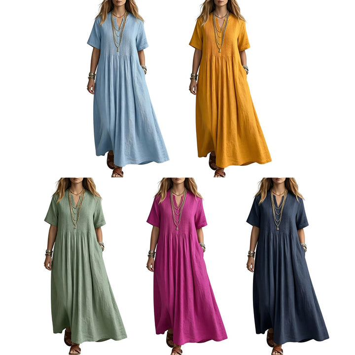 Short Sleeve Maxi Dress V Neck Short Sleeve Casual Long Dresses Loose Summer Clothes for Vacation Dating welcoming