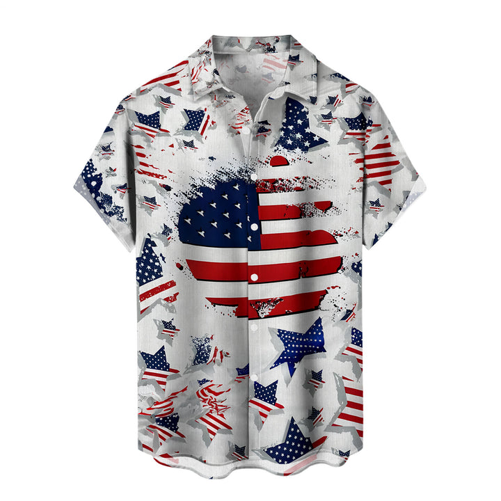 Patriotic Button Up Shirts For Men 250 Years Flag Lapel Short Sleeve Casual Trendy Hawaiian Shirts for Travel respectable