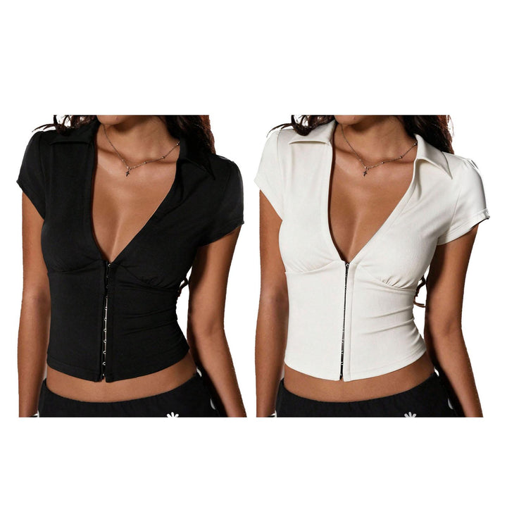 Low Cut Womens Tops Deep V Neck Slim Fit Short Sleeve Corset Tops Sexy Summer Going Out Shirts for Party Club expert