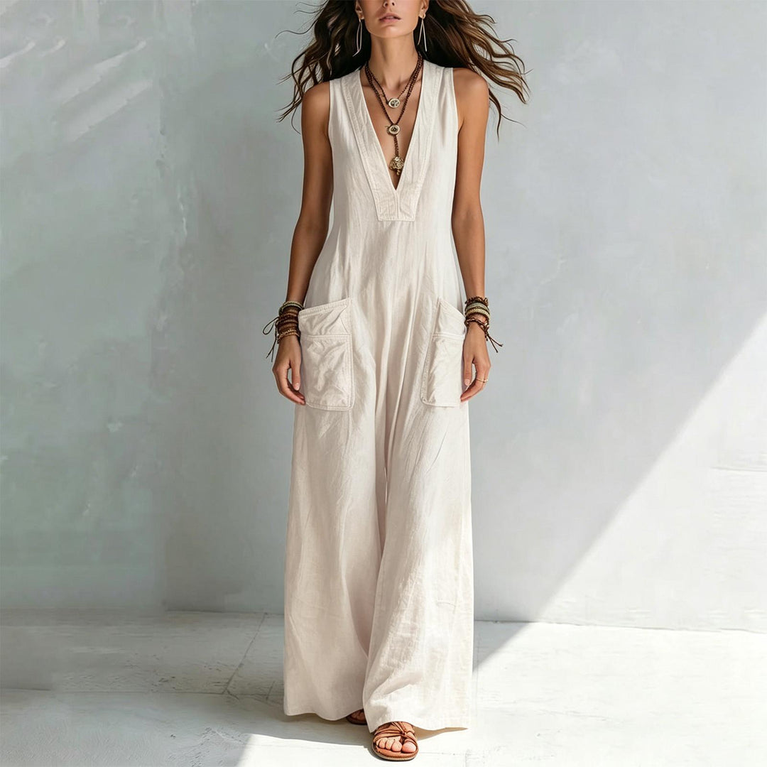 Wide Leg Jumpsuit for Women V Neck Summer Sleeveless Jumpsuits Long Overalls with Pockets for Streetwear gaudily