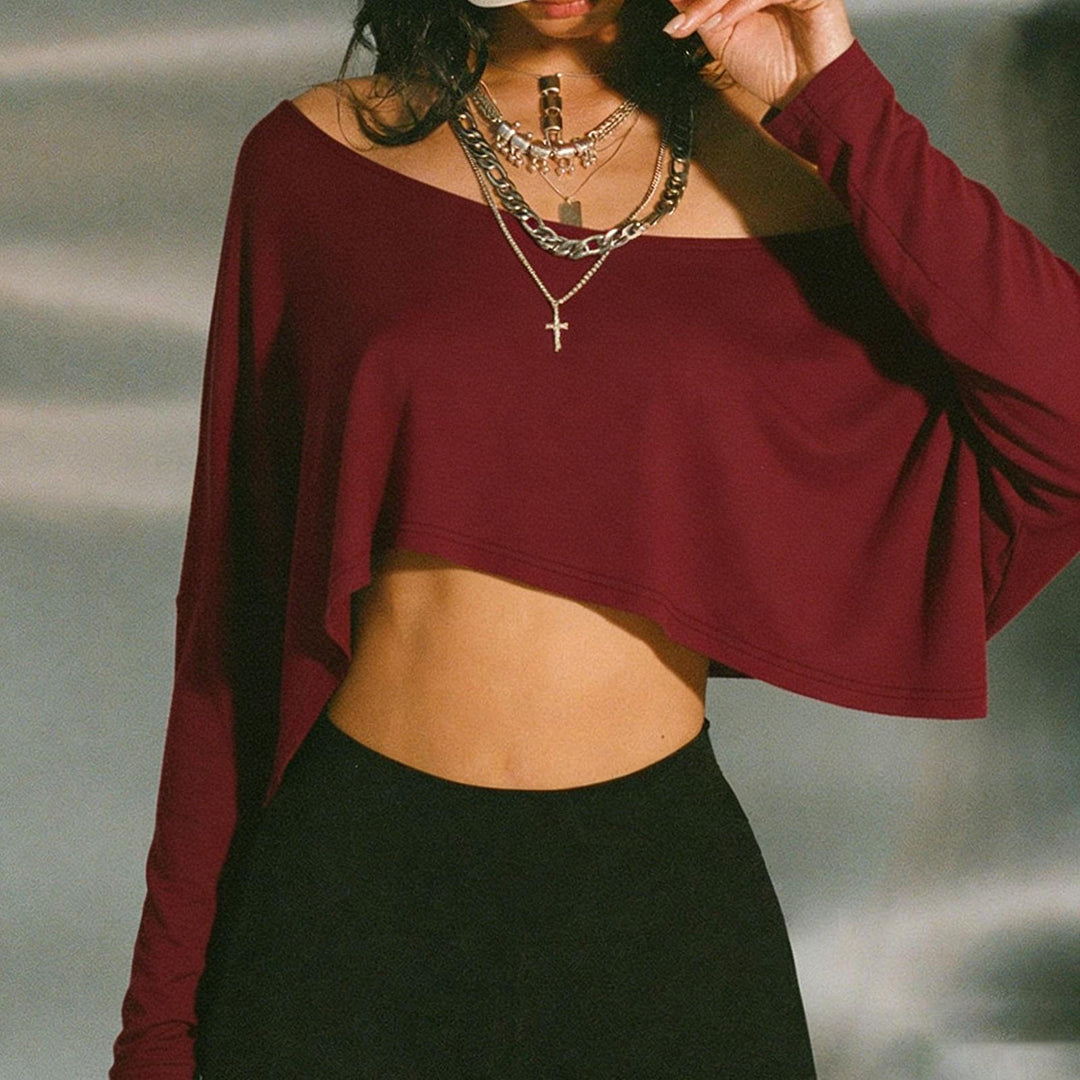 Off The Shoulder Crop Tops for Women Long Sleeve Slouchy Off The Shoulder Top Loose Casual T Shirt for Dating proficient