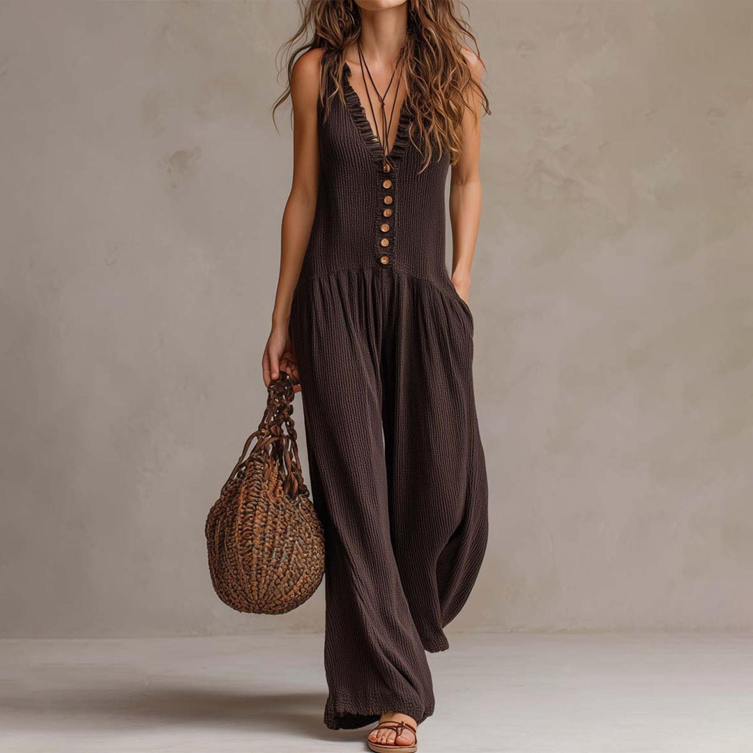 Sleeveless Jumpsuits for Women Button Down Wide Leg Baggy Jumpsuits V Neck Summer Trendy Outfits for Date classical