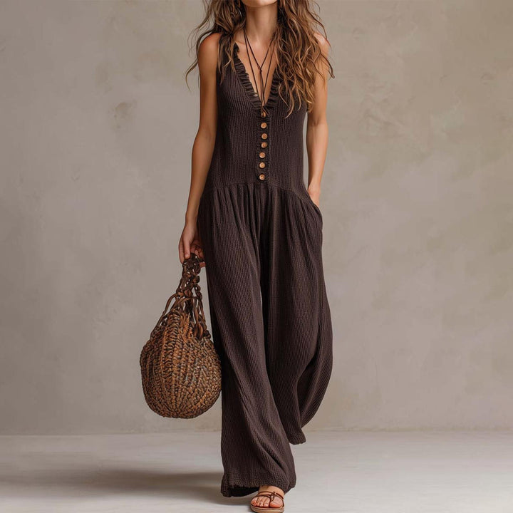 Sleeveless Jumpsuits for Women Button Down Wide Leg Baggy Jumpsuits V Neck Summer Trendy Outfits for Date classical