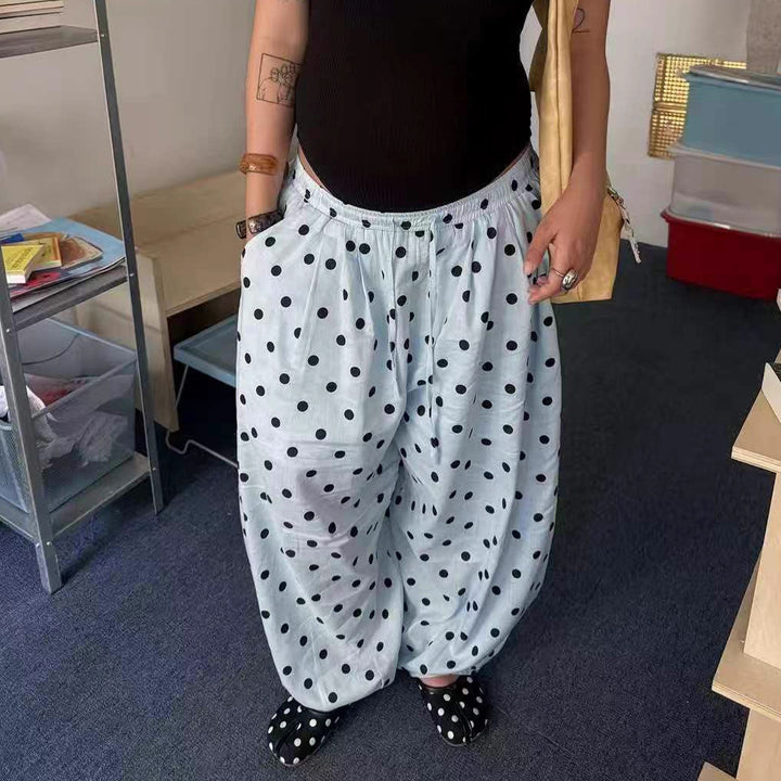 Baggy Wide Leg Pants for Women Dot Print Elastic Waist Wide Leg Palazzo Pants with Pockets for Daily Wear sturdy