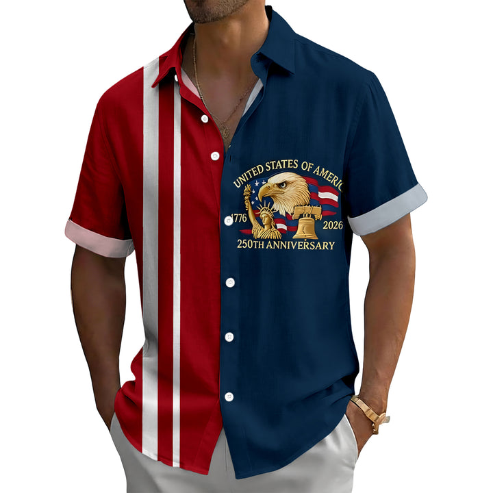 Patriotic Button Up Shirts for Men Flag 250 Years Lapel Short Sleeve Casual Trendy Hawaiian Shirts for Travel useful