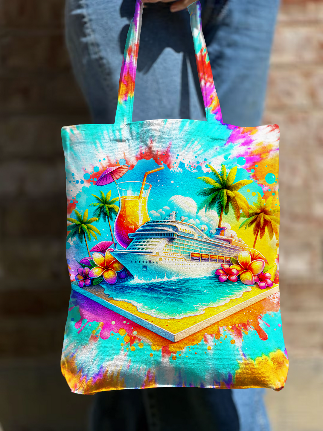 Tie-Dye Watercolor Holiday Cruise Shoulder Zipper Canvas Bag
