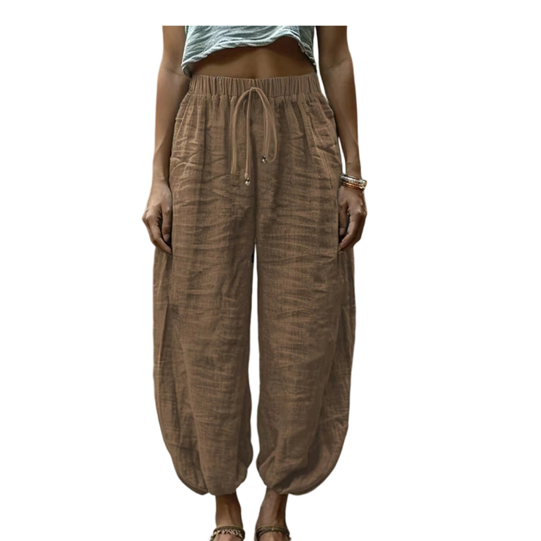 Harem Pants for Women Cotton Summer Boho Slacks with Pockets Lounge Drawstring Pants for Vacation Beach refined