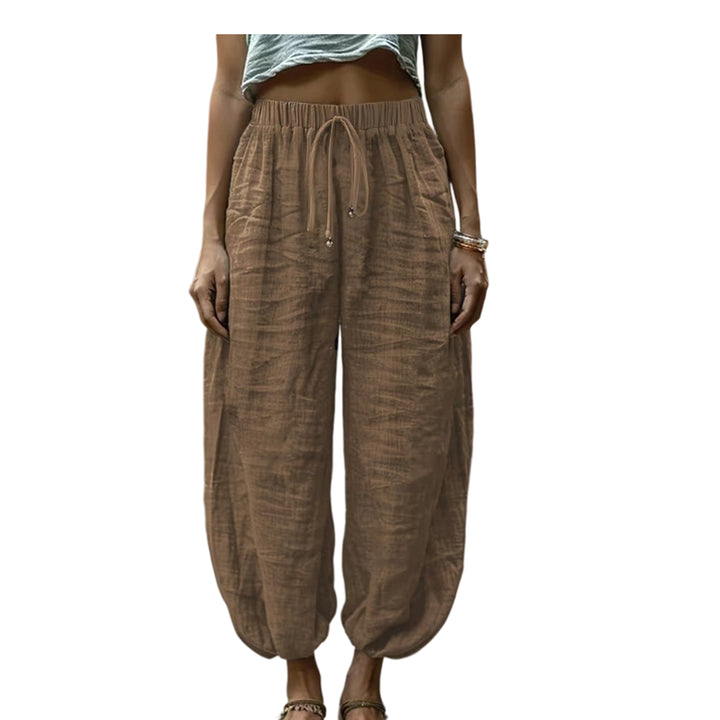 Harem Pants for Women Cotton Summer Boho Slacks with Pockets Lounge Drawstring Pants for Vacation Beach refined