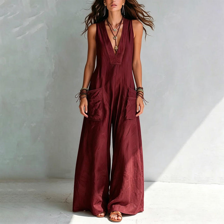 Wide Leg Jumpsuit for Women V Neck Summer Sleeveless Jumpsuits Long Overalls with Pockets for Streetwear gaudily