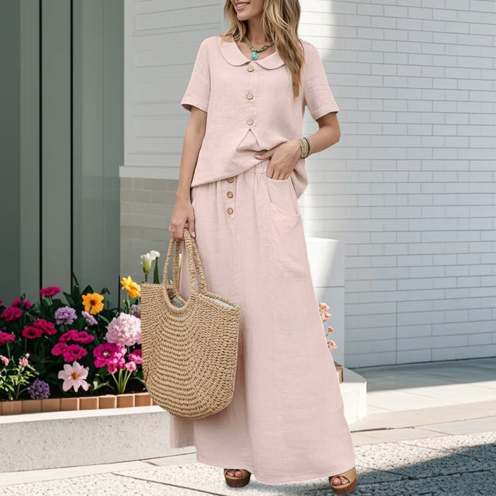 2 Piece Skirt Set Solid Cotton Two Piece Sets Short Sleeve Top and Maxi Skirt Casual Outfit for Daily Wear everywhere