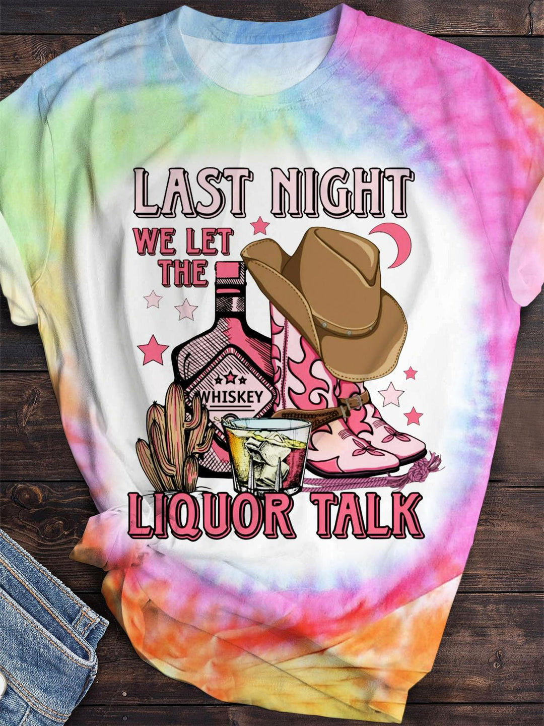 Last Night We Let The Liquor Talk Print Crew Neck T-shirt