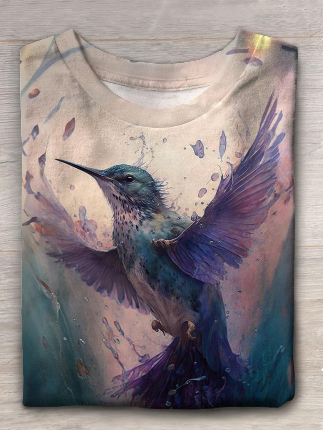 Vintage Purple Hummingbird Crew Neck T-shirt