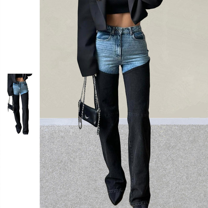 Women Straight Leg Jeans Mid Waist Casual Stretchy Summer Denim Pants Contrasting Colors Jeans for Dating reasonable