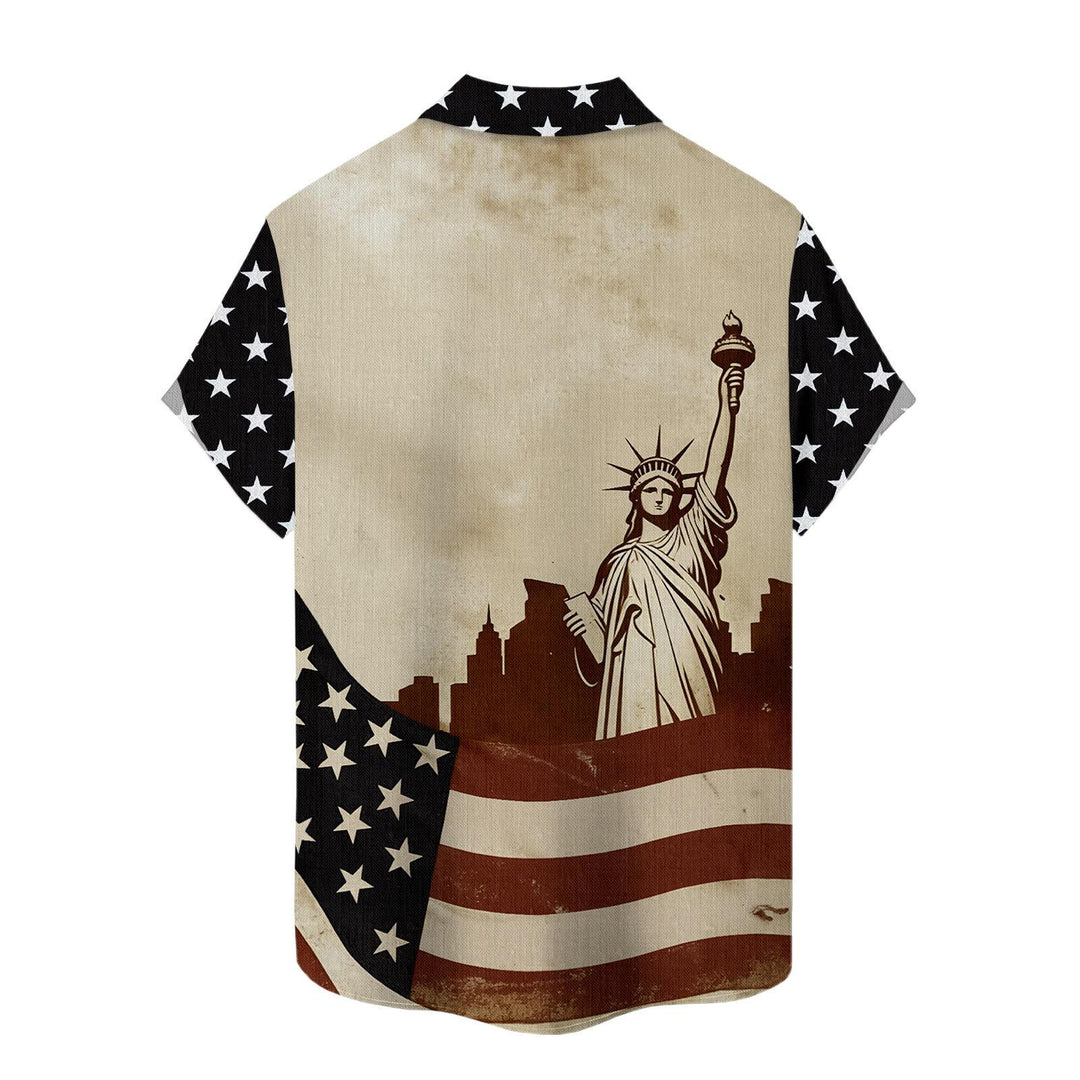 Flag Button Up Shirt Men Eagle Print Short Sleeve Button Down Patriotic Hawaiian Shirts for Parade Party amiable