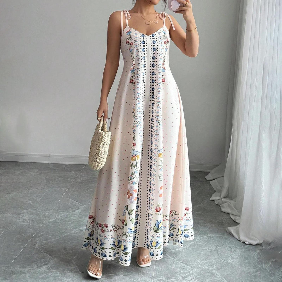 Floral Spaghetti Strap Maxi Dress Spaghetti Strap Boho Floral Maxi Dress A Line Flowy Sundresses for Beach adaptable
