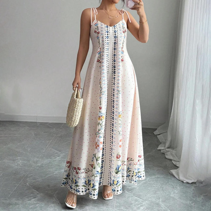 Floral Spaghetti Strap Maxi Dress Spaghetti Strap Boho Floral Maxi Dress A Line Flowy Sundresses for Beach adaptable