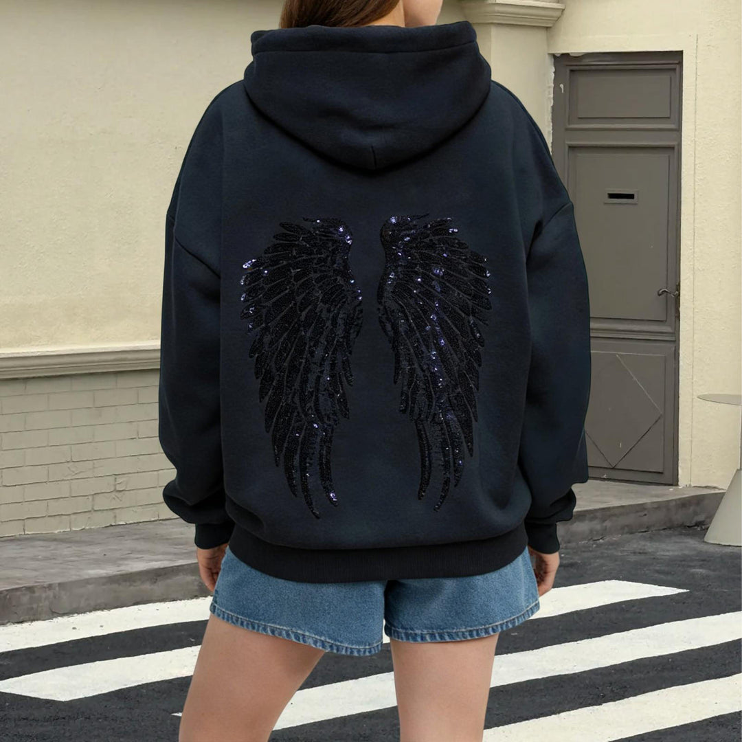 Angel Wings Hoodie Women Sequin Glitter Casual Oversized Long Sleeve Pullover Hoodies Trendy Tops for Travel here