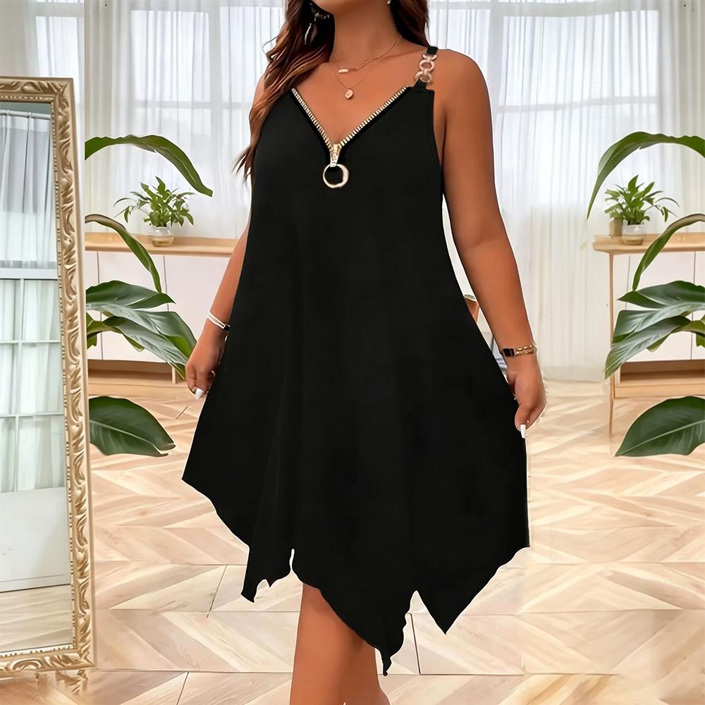 Sleeveless Summer Dress Front Zipper Summer V Neck Beach Dresses Sleeveless Loose Sundresses for Daily Wear ordinary